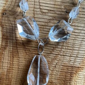 Silver Crystal Quartz Teardrop Necklace with Reflective Elements